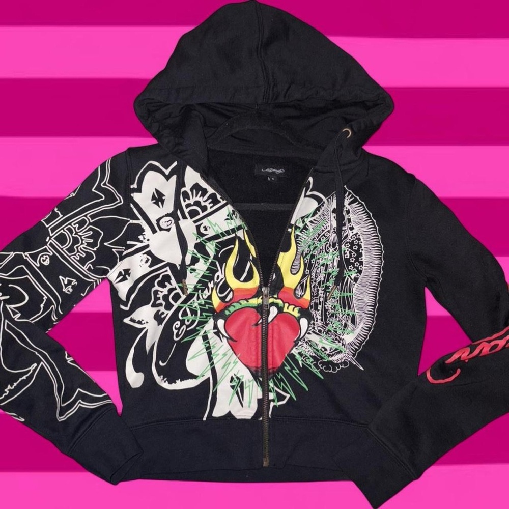 Ed Hardy Black Jacket with Colorful Graphic